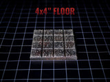 A square floor tile piece featuring a 4x4 grid of textured, dark grey stone-like blocks. The text 4x4 FLOOR is printed in red above the object. The tile has a weathered, uneven surface with deep crevices between each individual square.